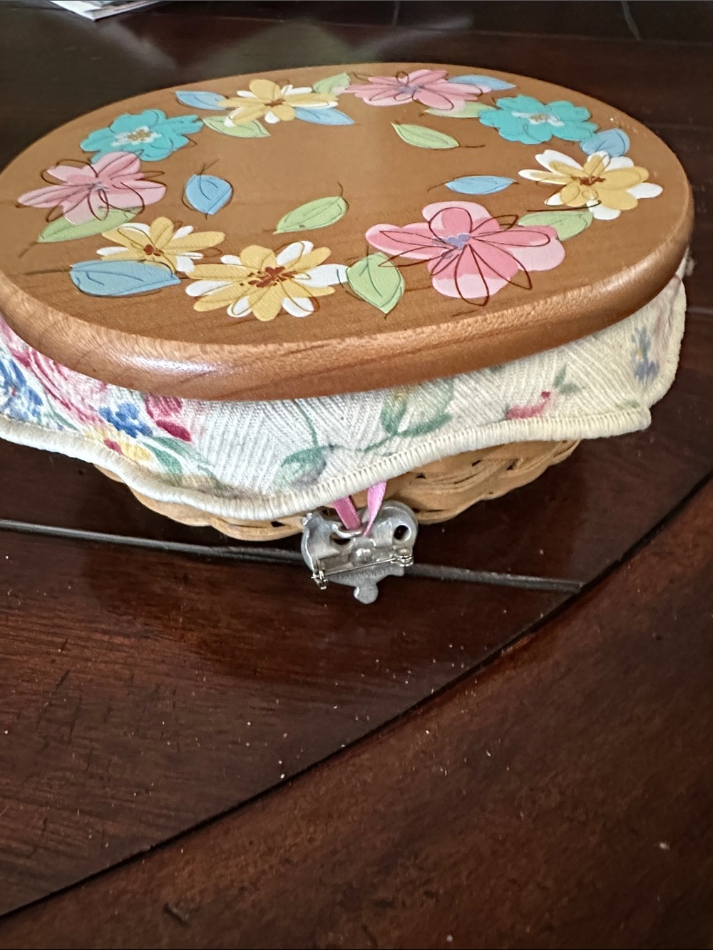 Longaberger basket with charm; commemorating the American Csncer Society.